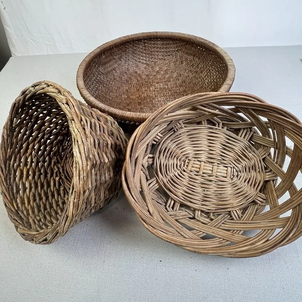 Woven Baskets Home Decor Set Of 3 Rustic Country Decorative Natural Coastal Boho